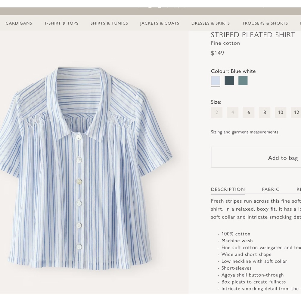 Poetry blouse, button front, blue & white stripe, size 10